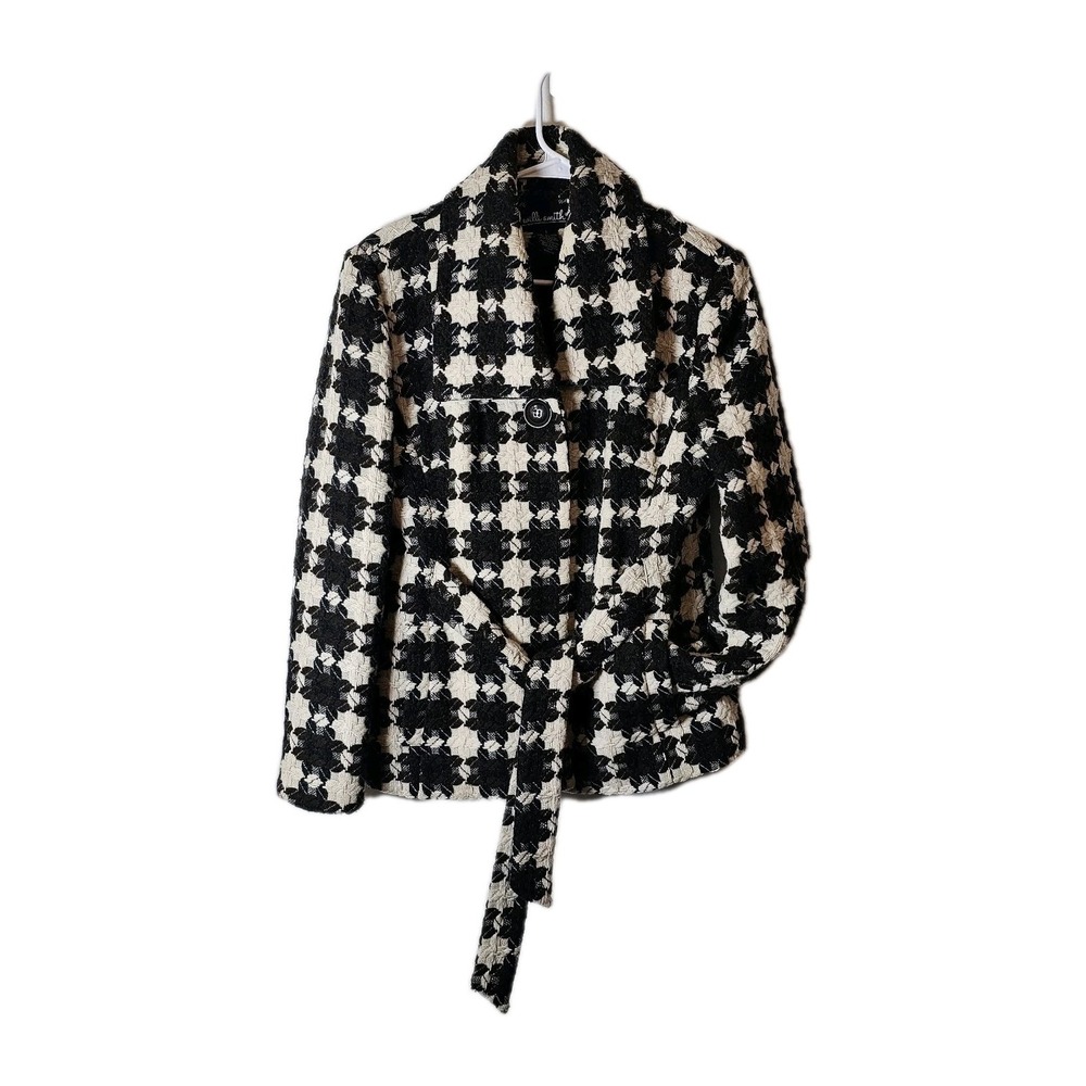Willi Smith Womans Large Vintage Wool Blend Plaid Belted Jacket Pockets Button